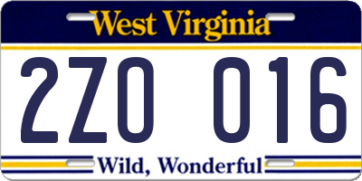 WV license plate 2ZO016