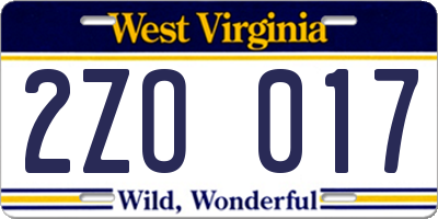 WV license plate 2ZO017