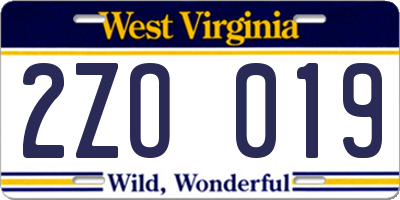 WV license plate 2ZO019