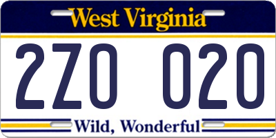 WV license plate 2ZO020
