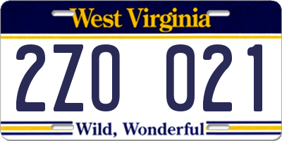 WV license plate 2ZO021