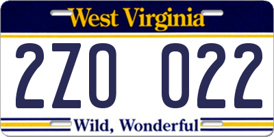 WV license plate 2ZO022
