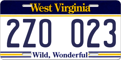 WV license plate 2ZO023