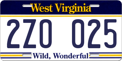 WV license plate 2ZO025