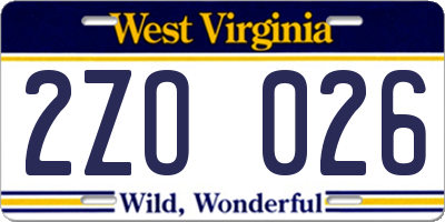 WV license plate 2ZO026