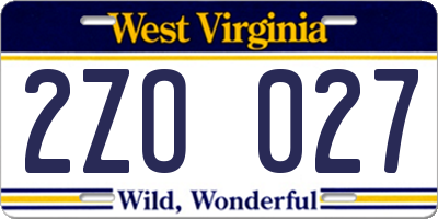 WV license plate 2ZO027