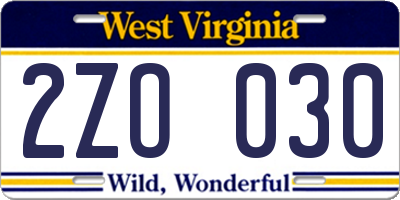WV license plate 2ZO030