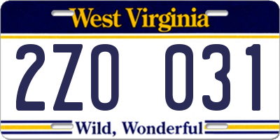 WV license plate 2ZO031