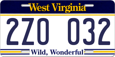 WV license plate 2ZO032