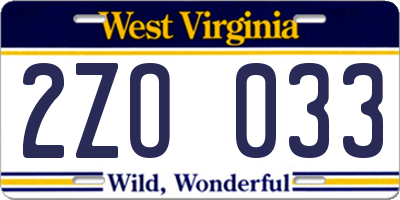 WV license plate 2ZO033