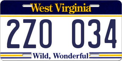 WV license plate 2ZO034