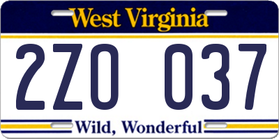WV license plate 2ZO037