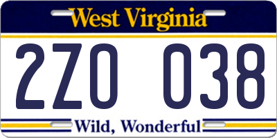WV license plate 2ZO038