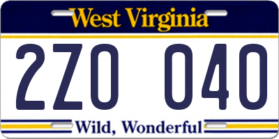 WV license plate 2ZO040