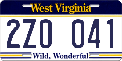 WV license plate 2ZO041
