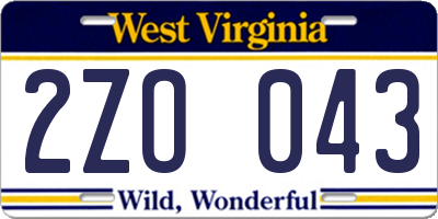 WV license plate 2ZO043