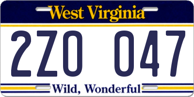 WV license plate 2ZO047
