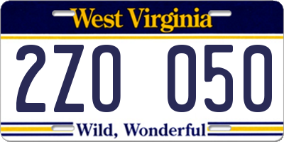 WV license plate 2ZO050