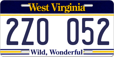 WV license plate 2ZO052