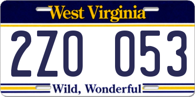 WV license plate 2ZO053