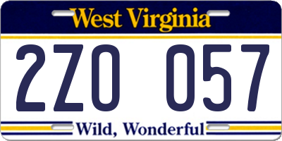 WV license plate 2ZO057