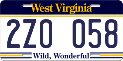 WV license plate 2ZO058