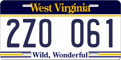 WV license plate 2ZO061