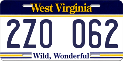 WV license plate 2ZO062