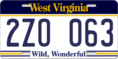 WV license plate 2ZO063