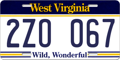 WV license plate 2ZO067