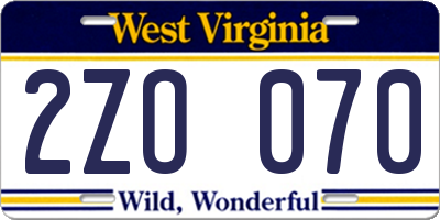 WV license plate 2ZO070