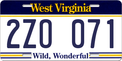 WV license plate 2ZO071