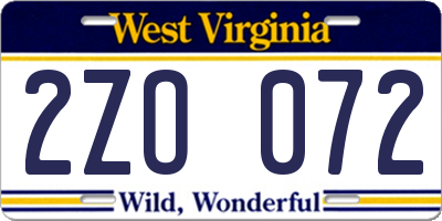 WV license plate 2ZO072