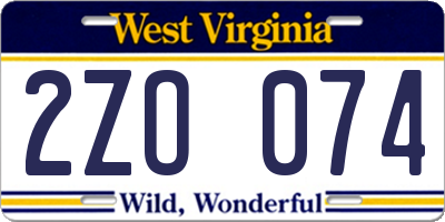 WV license plate 2ZO074