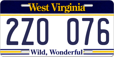 WV license plate 2ZO076