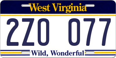 WV license plate 2ZO077