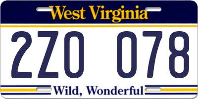 WV license plate 2ZO078