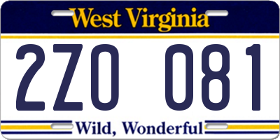 WV license plate 2ZO081