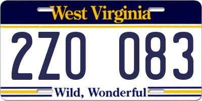 WV license plate 2ZO083