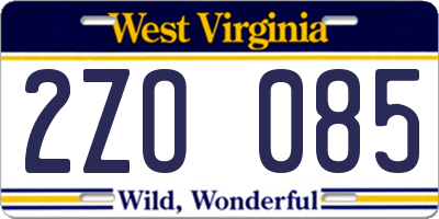 WV license plate 2ZO085