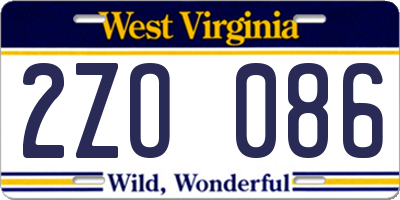 WV license plate 2ZO086