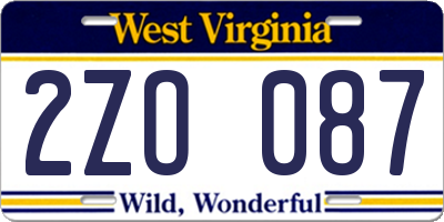 WV license plate 2ZO087