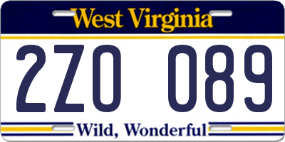 WV license plate 2ZO089