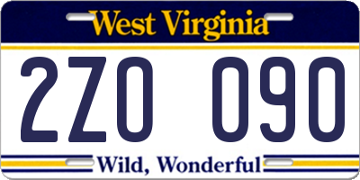 WV license plate 2ZO090
