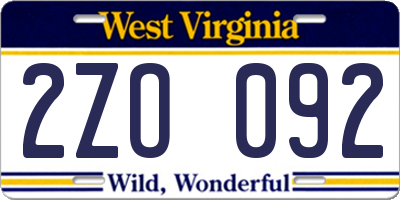 WV license plate 2ZO092