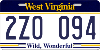 WV license plate 2ZO094