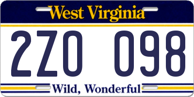 WV license plate 2ZO098