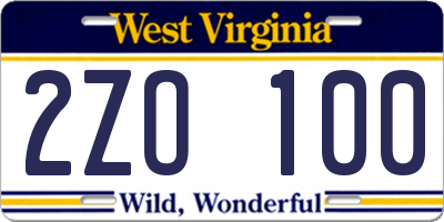WV license plate 2ZO100