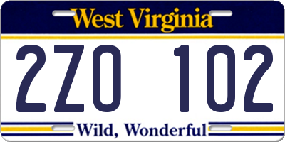 WV license plate 2ZO102