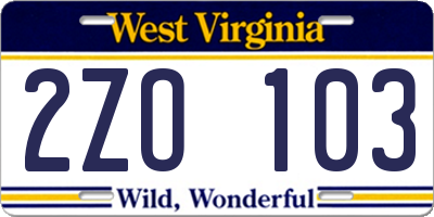WV license plate 2ZO103